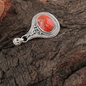 Pendentif ovale en pierre précieuse de style antique en argent sterling 925 plaqué platine cuivre orange vintage avec sertissage en bélière, vente en gros bohème - Product Image 5