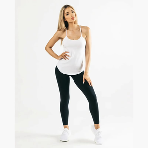Camiseta sin mangas con cuello redondo para mujer, color blanco, transpirable, de punto, estilo minimalista, corte regular - Product Image 3