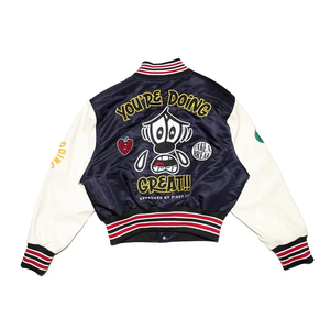 Custom Logo Mens Varsity <b>Jacket</b> with Leather Sleeves Embroidered Black Crop Letterman College Baseball Style Wholesale Couples - Product Image 5