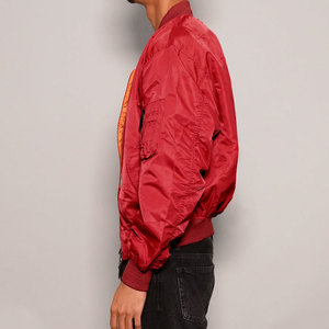 Chaqueta Bomber Roja para Hombre, Color Sólido, Cierre de Cremallera, Estilo Casual, Exterior de Poliéster, Corte Regular, para Otoño - Product Image 3