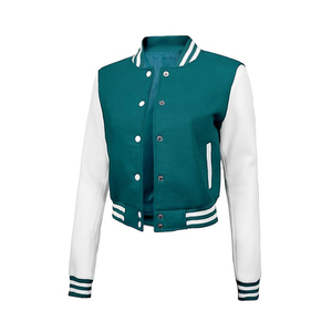 New Latest Style Waterproof OEM Service Design Wholesale Latest Long Sleeve Cropped <b>Varsity</b> <b>Jacket</b> Women <b>Plain</b> Blank Embroidered - Product Image 3