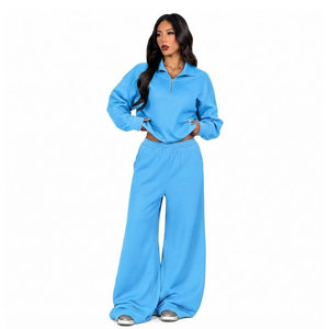 Conjunto de Ropa de Salón para Mujer: Sudadera con Media Cremallera y Pantalones Anchos Casuales, Atuendo Moderno de Streetwear, Disponible para Marca Privada - Product Image 6
