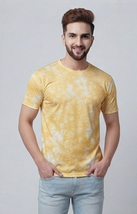 Camisetas Amarillas para Hombre con Efecto Desgastado por el Sol, Camiseta de Manga Corta con Cuello Redondo, Corte Regular, Estilo Casual Urbano, Camiseta Vintage con Lavado Ácido - Product Image 4