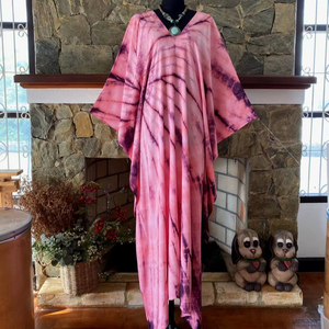 Vestido Caftán de Rayón con Estampado Shibori Boho Mangosteen, Talla Grande, Corte Holgado y Fluido, Atuendo de Playa para Mujer, Verano - Product Image 1