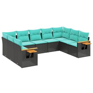 Juego de sofás de patio de ratán sintético negro de 9 piezas con cojines, muebles elegantes para exteriores - Product Image 2