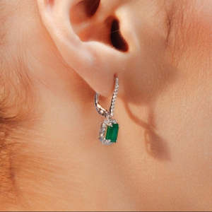 18K Gold Emerald <b>Drop</b> Earrings with Diamond Latch <b>Back</b> - Product Image 6