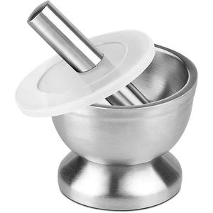 Juego de Mortero y Pilón de Acero Inoxidable de Grado Alimenticio Ecológico Premium con Tapa de Silicona, Molinillo de Especias y Triturador de Pastillas para Uso en la Cocina - Product Image 2