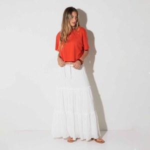 <b>Women</b> Crop Top Solid Color <b>Short</b> <b>Sleeve</b> O-Neck Loose Fit Casual T-<b>Shirt</b> Spring Summer Knitted Cotton Breathable <b>White</b> Long Skirt - Product Image 6