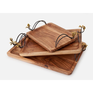 Luxury Design Natural Wooden <b>Tray</b> With Gold Floral Accent <b>Snacks</b> And Fruits Serving <b>Tray</b> For Hot Selling Home Accessories Supply - Product Image 2