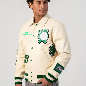 2026 New Custom Out Wear Embroidery <b>Men</b> <b>Bomber</b> Chenille Embroidery <b>Varsity</b> <b>Jackets</b> Color Button up university <b>Jacket</b> for <b>Men's</b> - Product Image 6