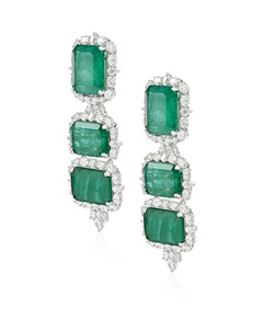 Green <b>Moissanite</b> Emerald Cut Drop <b>Earrings</b> with Diamond Halo 10K 14K 18K Gold 925 935 Silver Luxury Fine Jewelry - Product Image 4