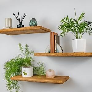 Vintage Wooden <b>Wall</b> <b>Shelving</b> Set of 3 with Lip Floating <b>Shelving</b> for Bathroom Kitchen <b>Bedroom</b> Living Room Wardrobe - Product Image 2