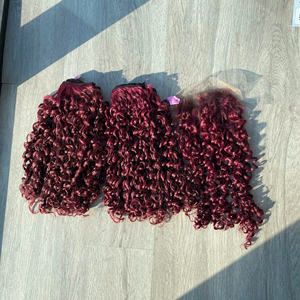 Extensions de cheveux vierges vietnamiennes de qualité supérieure, boucles pixie, teintes de couleur bordeaux, prix de gros - Product Image 1