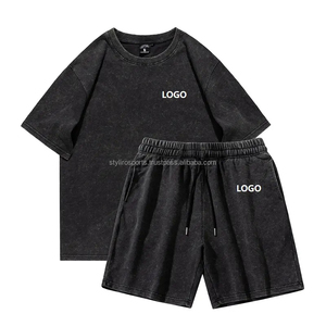 T-shirt homme en coton lavé sur la taille Puff Heat DTG Print Summer Shorts Ensemble t-shirt et short personnalisés lavés à l'acide pour unisexe - Product Image 6
