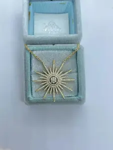 Collar con Colgante de Moissanita de Corte Brillante de Lujo, Diseño de Rayos de Sol, Plata de Ley 925, Chapado en Oro, Cadena Ajustable, Joyería Fina - Product Image 4