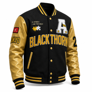 Men's Varsity <b>Jacket</b> Woolen Body Leather Sleeves Embroidered Logo Style Winter Wear Ribbed Collar Wholesale OEM - Product Image 2