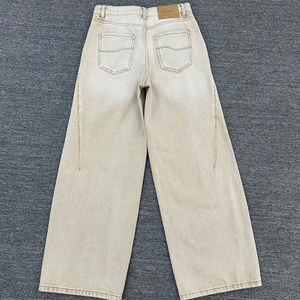 Jean baggy streetwear en denim 100 % coton de haute qualité 14 oz pour homme, coupe droite respirante, bleu clair délavé à l'acide, style hip-hop - Product Image 3