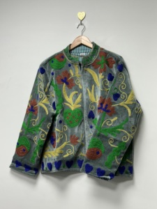Hand Embroidered <b>Velvet</b> Bomber <b>Jacket</b> <b>Women</b> Boho Folk Art Long Sleeve Reversible Eco-Friendly Breathable Floral Pattern Cotton - Product Image 3