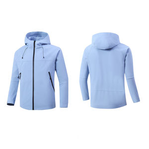 <b>Men</b> Hooded Windbreaker <b>Jacket</b> Lightweight Waterproof Solid Color Casual Outdoor Autumn Wear Polyester Shell Zipper Closure - Product Image 3