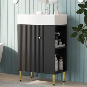 Mobile bagno nero da 21,6 pollici con lavabo singolo in ceramica e mobiletto contenitore laterale destro - Product Image 2