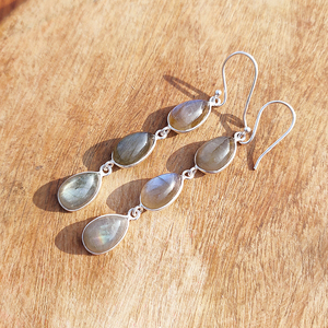 ต่างหูห้อยประดับพลอยลาบราดอไรต์สีรุ้งทรงหยดน้ำ ทำด้วยมือ ชุบเงินบนทองเหลือง สไตล์โบฮีเมียน ของขวัญ เครื่องประดับโดดเด่น - Product Image 6