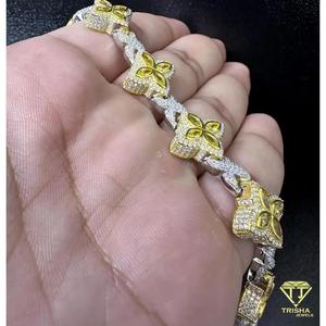 Bracelet de luxe en argent sterling 925 certifié IGI, entièrement serti, motif trèfle, saphir jaune, diamant Moissanite VVS - Product Image 2
