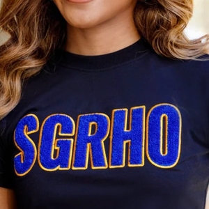 T-shirt en chenille à manches bouffantes Sigma Gamma Rho pour femme, personnalisé avec lettres brodées de la sororité grecque, style décontracté streetwear, vente en gros - Product Image 5