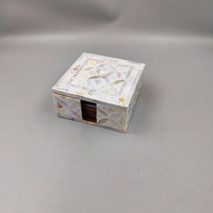 Handmade Square Mother Of Pearl Inlay Box Geometric Pattern Modern Decorative Storage Container - Product Image 2