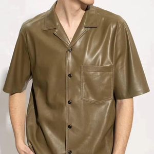 Chemise unisexe en cuir véritable de qualité supérieure, en peau d'agneau souple, chemise boutonnée en cuir décontractée et tendance, fournisseur pour commandes en gros OEM - Product Image 4