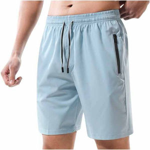 Shorts Bermuda pour homme, bleu clair, uni, à séchage rapide, avec cordon de serrage et poches zippées, vêtements décontractés - Product Image 1