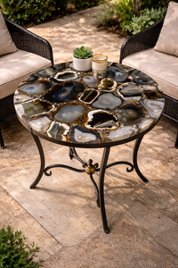 Mesa de Centro de Lujo de Ágata Natural, Mesa de Mosaico Semipreciosa con Base de Hierro, Moderna y Ecológica para Interiores, Patio, Bautizo, Diwali - Product Image 4