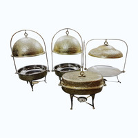 Goldener runder Messing-Chafing-Dish, handgefertigt im antiken Design, Edelstahl-Buffet-Servierbehälter mit Kuppeldeckel für Hotel und Restaurant