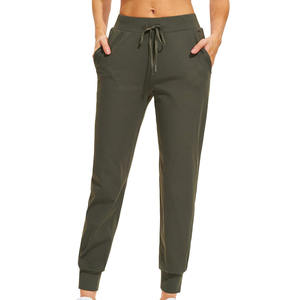 Women's Olive Green Jogger <b>Pants</b> With Pockets Breathable Knitted Casual Autumn Wear Regular Length <b>Spandex</b> Cotton Blend - Product Image 1