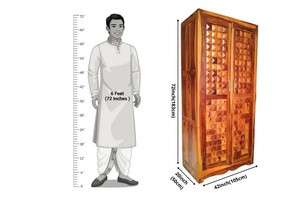 Armoire en bois massif sculpté en 3D avec diamants |   Armoire de chambre à coucher à 2 portes avec étagères |   Exportation de Jodhpur - Product Image 3