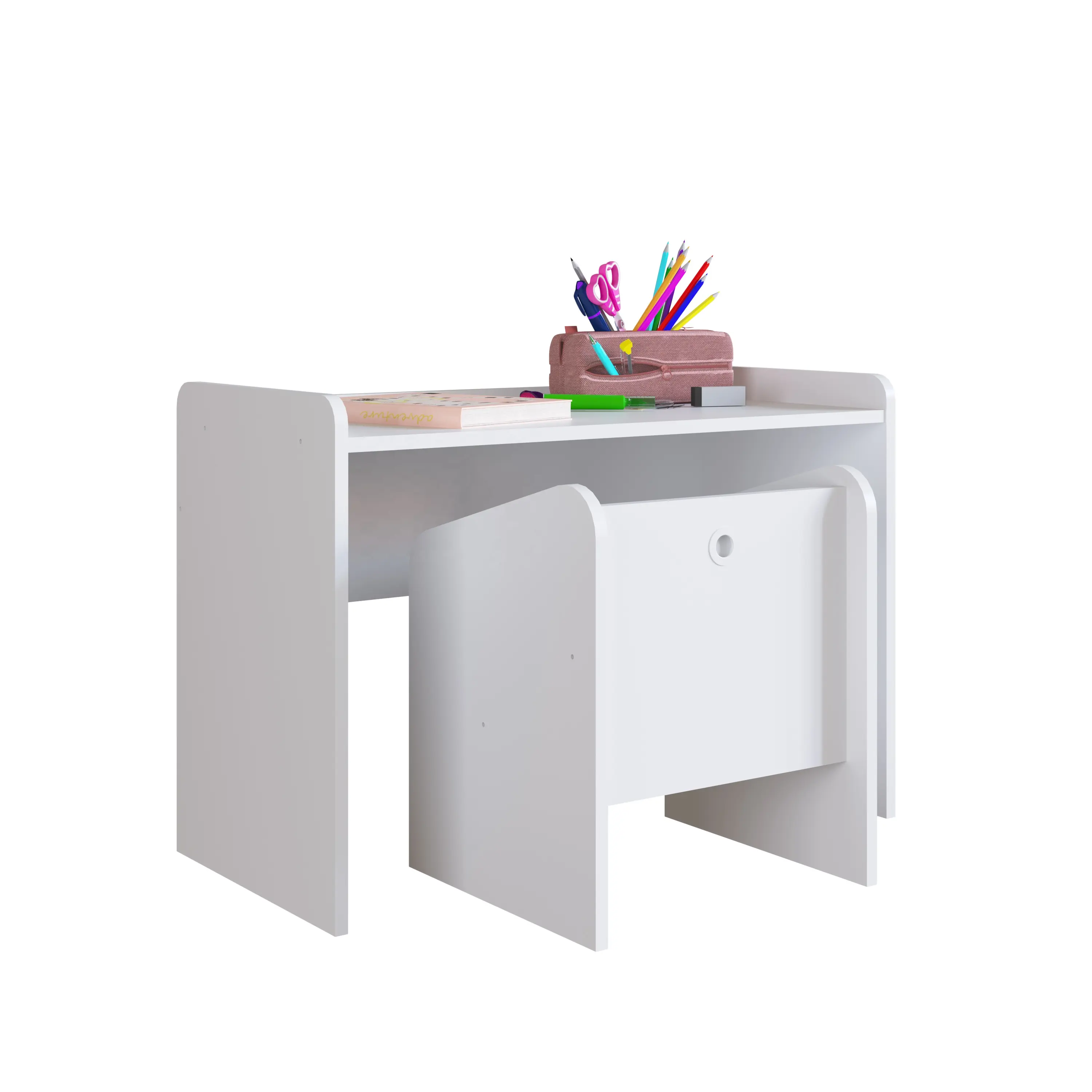 Conjunto infantil de mesa e cadeira, conjunto moderno de mesa de crianças montessoriano conjunto de móveis de madeira cor branca brasil