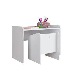 Modern Style Kids Table and Chair Set MONTESSORIANO Desk Child Furniture Set Wood Particleboard White Color Brazil Design