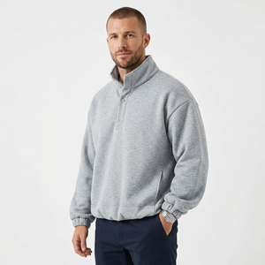 Veste polaire à col zippé pour homme, gris uni, coupe décontractée, pour l'automne, en polyester respirant, logo sur le devant - Product Image 3