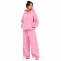 Ensemble survêtement femme personnalisé hiver, sweat à capuche oversize et pantalon large en polaire, avec poche kangourou, couleur unie, deux pièces, coupe ample