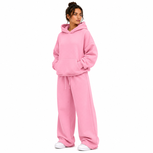 Conjunto de Sudadera Oversize y Pantalones Anchos de Forro Polar para Mujer, con Bolsillo Canguro, Color Liso, Chándal Holgado de Dos Piezas - Product Image 5
