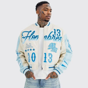 Graffiti Wool <b>Winter</b> High Street Men's Varsity <b>Jacket</b> Custom Concise Style Boxy Chenille Embroidery <b>Leather</b> Sleeves - Product Image 2