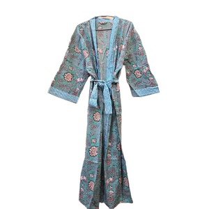 Kimono acolchado de algodón 100% para mujer, Kimono estampado a mano de longitud larga, ropa de verano suave, vestido informal para verano y primavera - Product Image 1