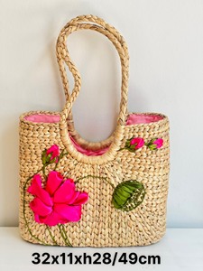 Stylish Open Top Clutch Two <b>Shoulder</b> <b>Straps</b> Eco-Friendly Vintage-Style Water Hyacinth Cotton Lining Women's Handbag New - Product Image 6