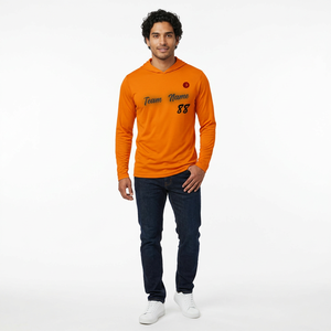 Camiseta de baloncesto naranja para hombre – Corte regular, manga larga, con capucha, con nombre y número del equipo - Product Image 1