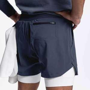 Shorts de sport 2-en-1 pour hommes, taille élastique, anti-plis, en maille respirante, séchage rapide, imprimé personnalisé, décontracté, 100% coton, vente en gros - Product Image 4