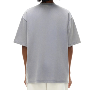 T-shirt en coton gris surdimensionné pour homme, col rond, manches courtes, couleur unie, jersey tricoté décontracté - Product Image 2