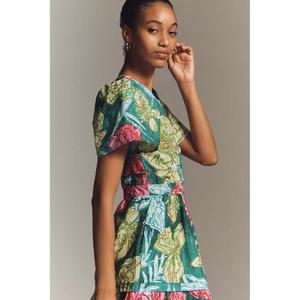 Robe midi décontractée multicolore à imprimé floral pour femme, col en V, manches courtes, respirante, coupe trapèze numérique, taille naturelle, qualité supérieure - Product Image 2