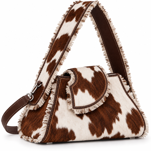 Sac en cuir à imprimé vache avec fermeture à boucle, motif noir et blanc, sac à main à bandoulière - Product Image 3