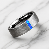 Bague de mariage pour homme en carbure de tungstène argenté brossé avec incrustation d'opale bleue concassée [Largeur] mm, personnalisable en gros