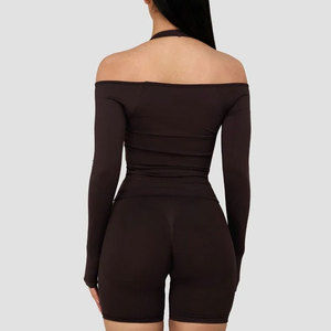 Vêtements pour femmes, design personnalisé à épaules dénudées, chemise sans manches à compression, tissu tricoté en élasthanne/coton, vêtements de sport - Product Image 2