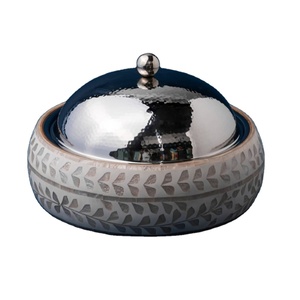 Plato de frotamiento clásico hecho de olla caliente de comida de acero inoxidable tapa martillada con cazuela de comida de nácar olla caliente - Product Image 1